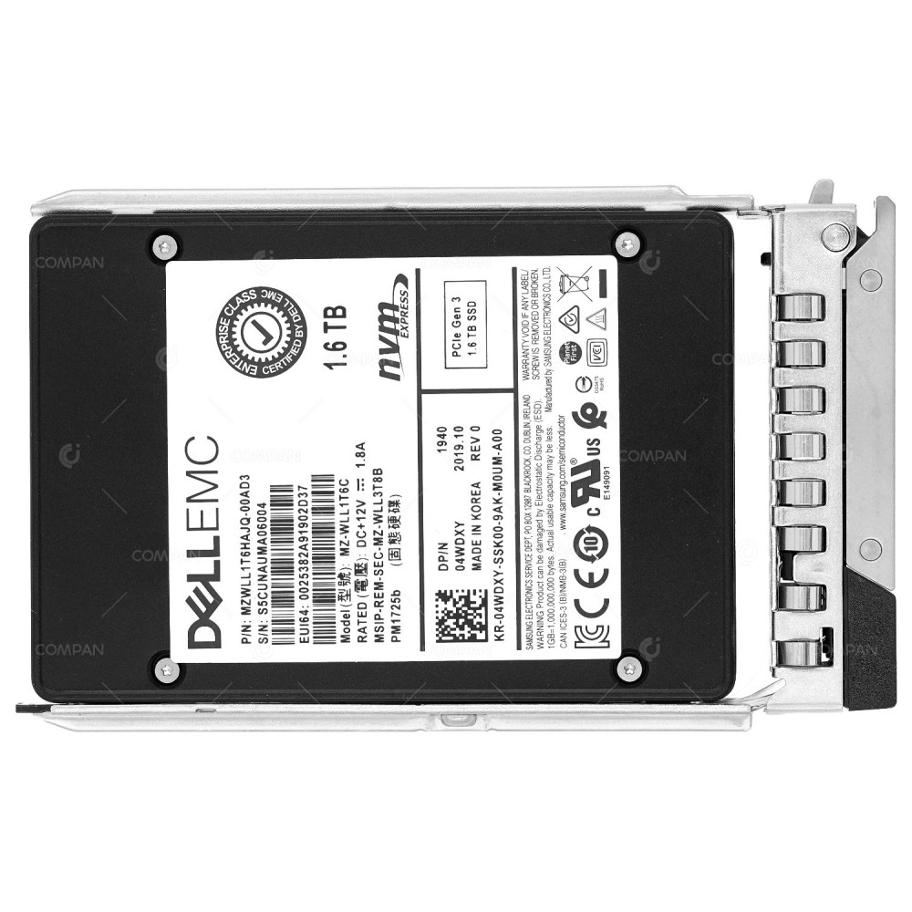 4WDXY G14  DELL NVME SSD 1.6TB U.2 PCI-E 3.0 X4 2.5" SFF FOR POWEREDGE G14 G15